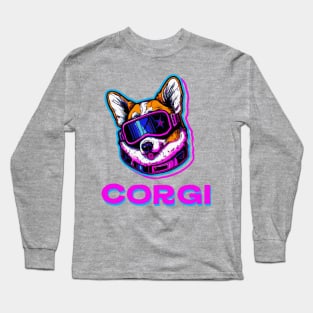 Synthwave Corgi Dog Lover Welsh Long Sleeve T-Shirt